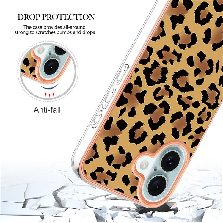YB IMD Series-16 Style-E For iPhone 16 Plus TPU Case Pattern Printing Phone Back Cover - Leopard Print