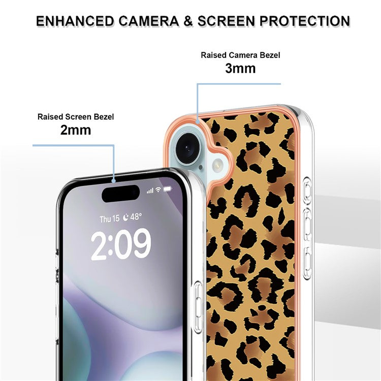 YB IMD Series-16 Style-E For iPhone 16 Plus TPU Case Pattern Printing Phone Back Cover - Leopard Print