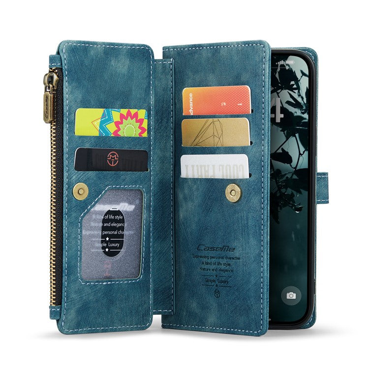 CASEME C30 Series for iPhone 16 Case PU Leather 7 Card Slots Wallet Phone Cover - Blue