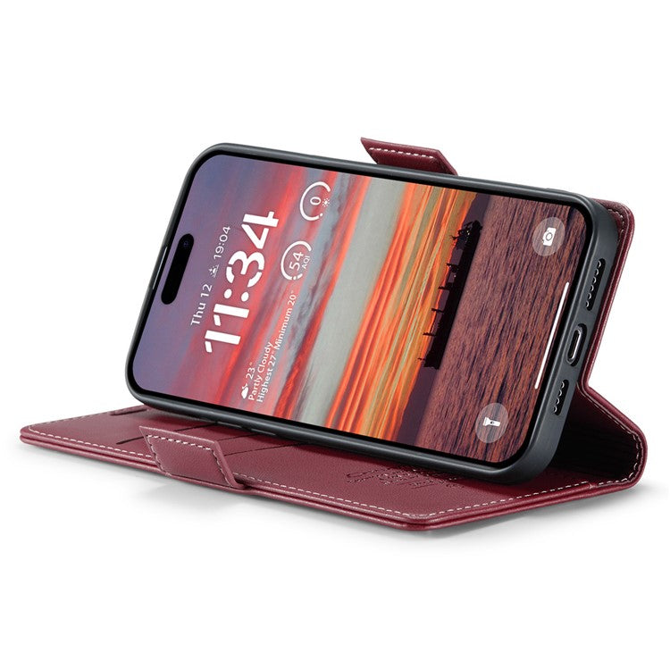 CASEME 023 Series For iPhone 16 Case RFID Blocking Glossy Stand Phone Cover - Red