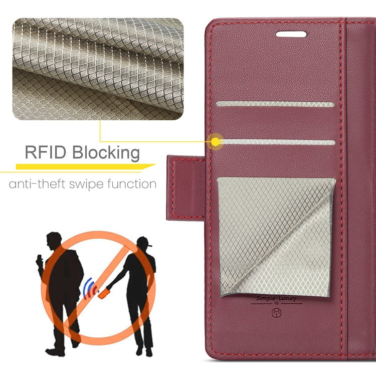 CASEME 023 Series For iPhone 16 Case RFID Blocking Glossy Stand Phone Cover - Red