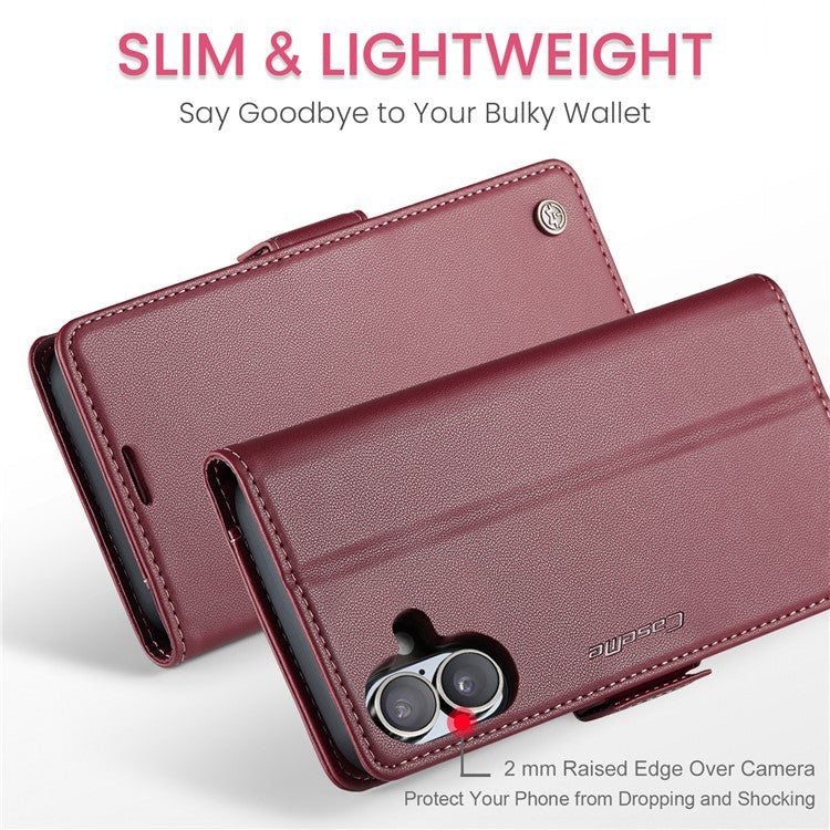 CASEME 023 Series For iPhone 16 Case RFID Blocking Glossy Stand Phone Cover - Red