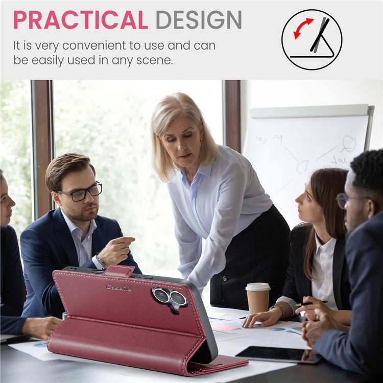 CASEME 023 Series For iPhone 16 Case RFID Blocking Glossy Stand Phone Cover - Red