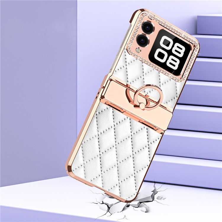 For Huawei nova Flip 5G Case Ring Holder Rhombus Leather+PC Phone Cover - White