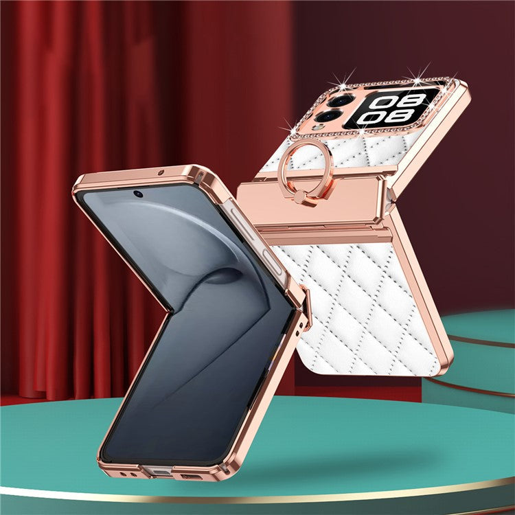 For Huawei nova Flip 5G Case Ring Holder Rhombus Leather+PC Phone Cover - Wine Red