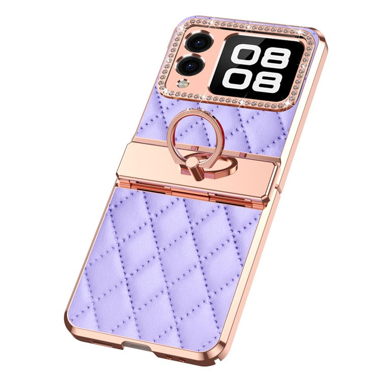 For Huawei nova Flip 5G Case Ring Holder Rhombus Leather+PC Phone Cover - Purple