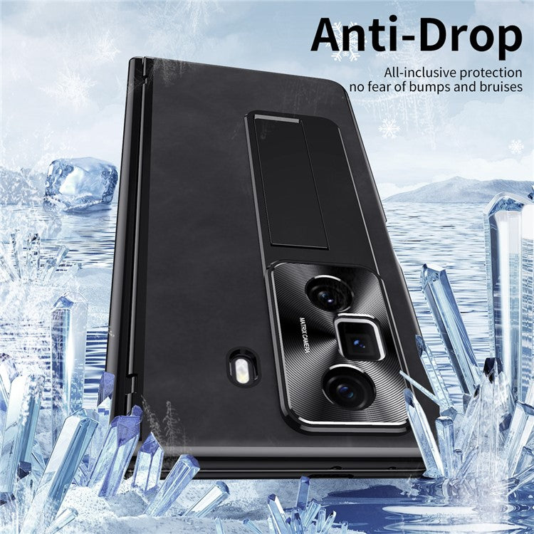 For Honor Magic Vs3 5G Case Leather+PC Kickstand Phone Cover with Tempered Glass Film - Brown