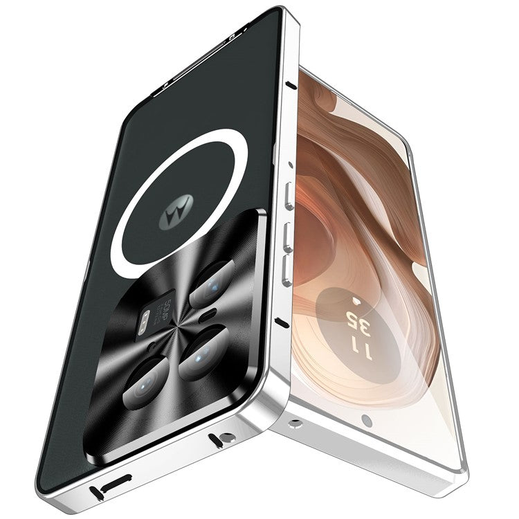 Magic Shield Magnetic Series for Motorola Moto X50 Ultra 5G / Edge 50 Ultra 5G Case Metal+TPU Phone Cover with Lens Guard - Silver