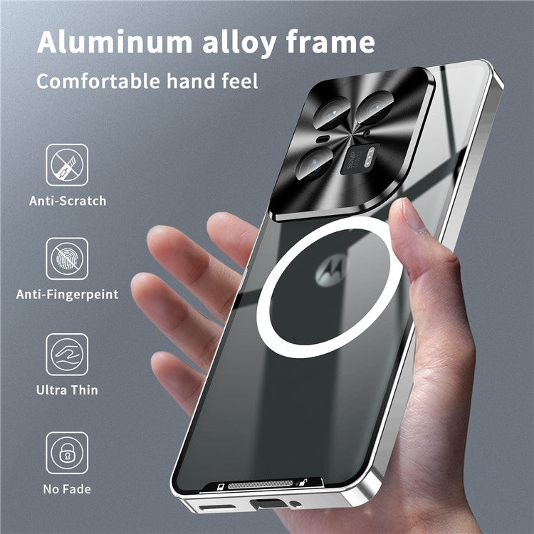Magic Shield Magnetic Series for Motorola Moto X50 Ultra 5G / Edge 50 Ultra 5G Case Metal+TPU Phone Cover with Lens Guard - Silver