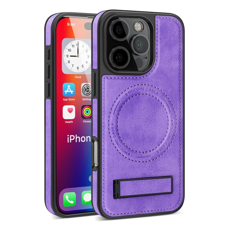 For iPhone 16 Pro Magnetic Case Leather Kickstand Phone Cover Compatible with MagSafe - Light Purple