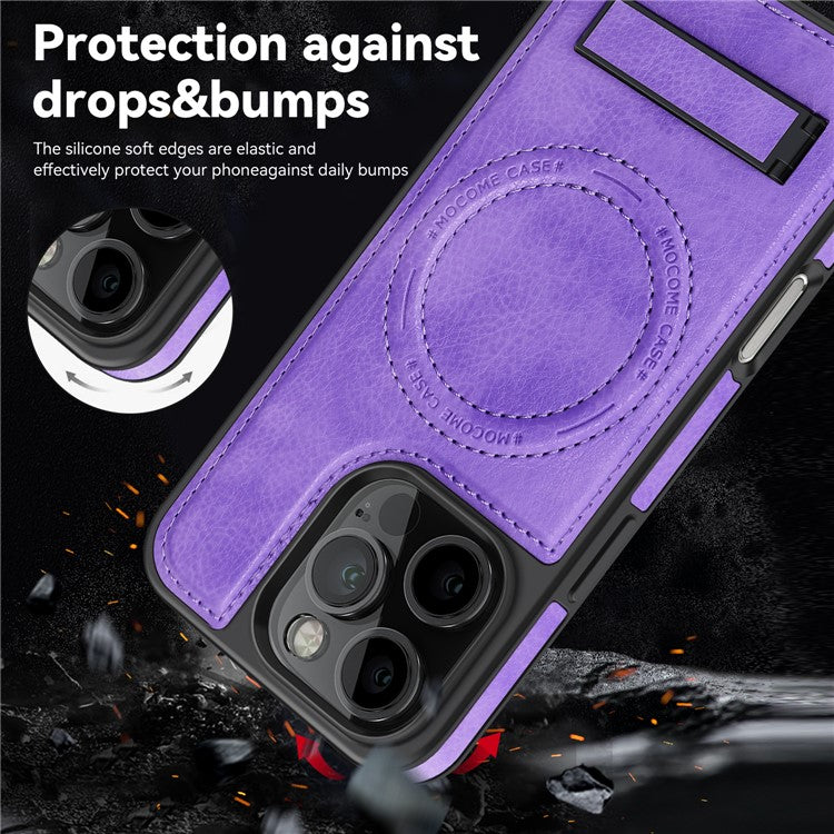 For iPhone 16 Pro Magnetic Case Leather Kickstand Phone Cover Compatible with MagSafe - Light Purple