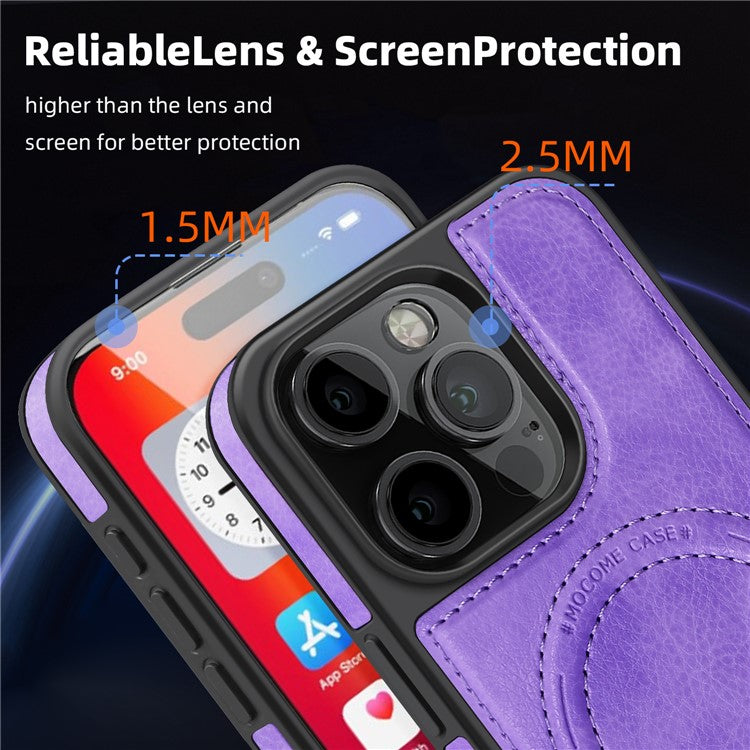 For iPhone 16 Pro Magnetic Case Leather Kickstand Phone Cover Compatible with MagSafe - Light Purple