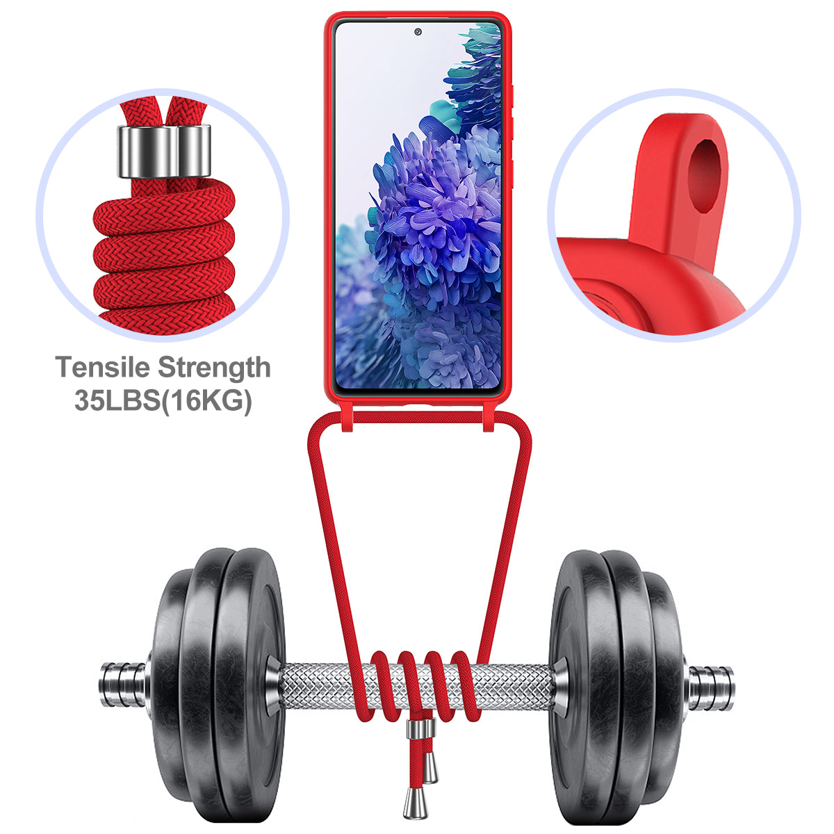For Samsung Galaxy S20 FE Case Liquid Silicone Card Holder Phone Back Cover with Lanyard - Red
