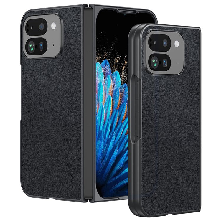 For Google Pixel 9 Pro Fold 5G Case PU Leather Coated PC Anti-Drop Folding Phone Cover - Black