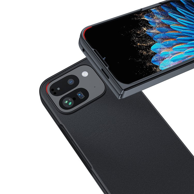 For Google Pixel 9 Pro Fold 5G Case PU Leather Coated PC Anti-Drop Folding Phone Cover - Black