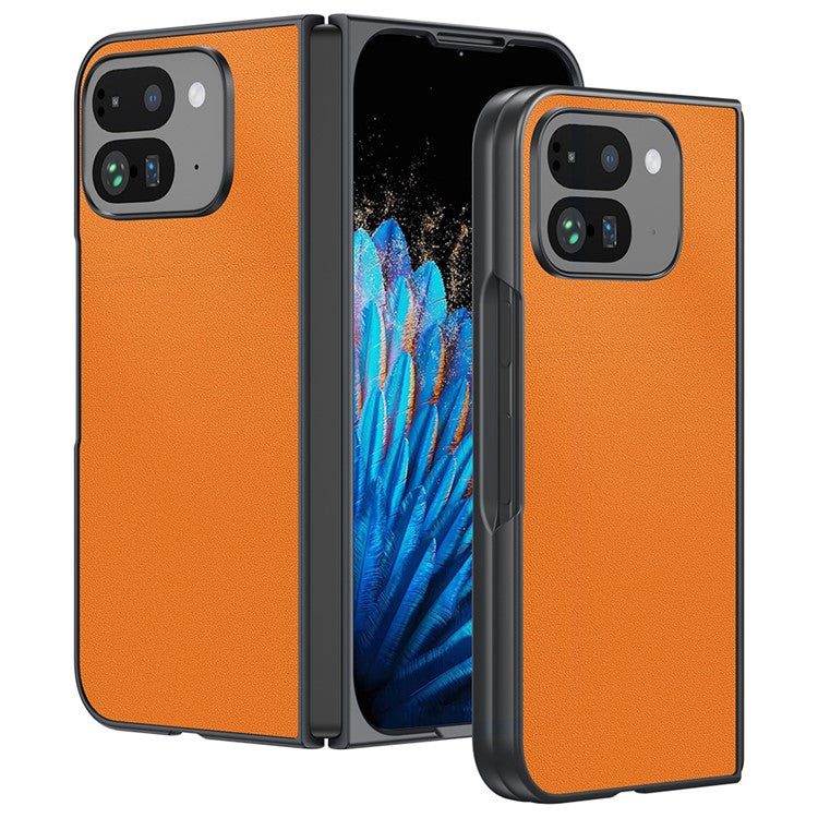 For Google Pixel 9 Pro Fold 5G Case PU Leather Coated PC Anti-Drop Folding Phone Cover - Orange