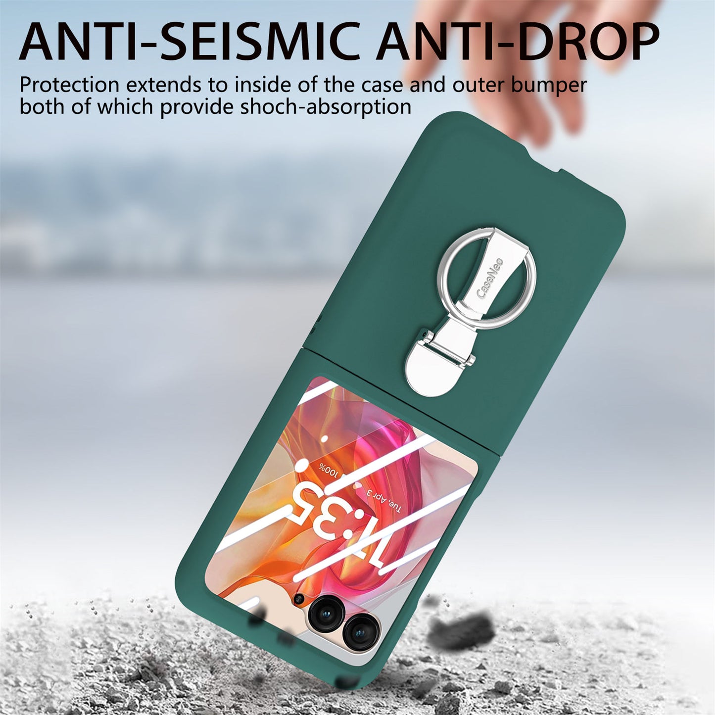 For Motorola Razr 50 Ultra 5G Case Ring Kickstand PC Phone Cover with Tempered Glass Rear Screen Film - Dark Green