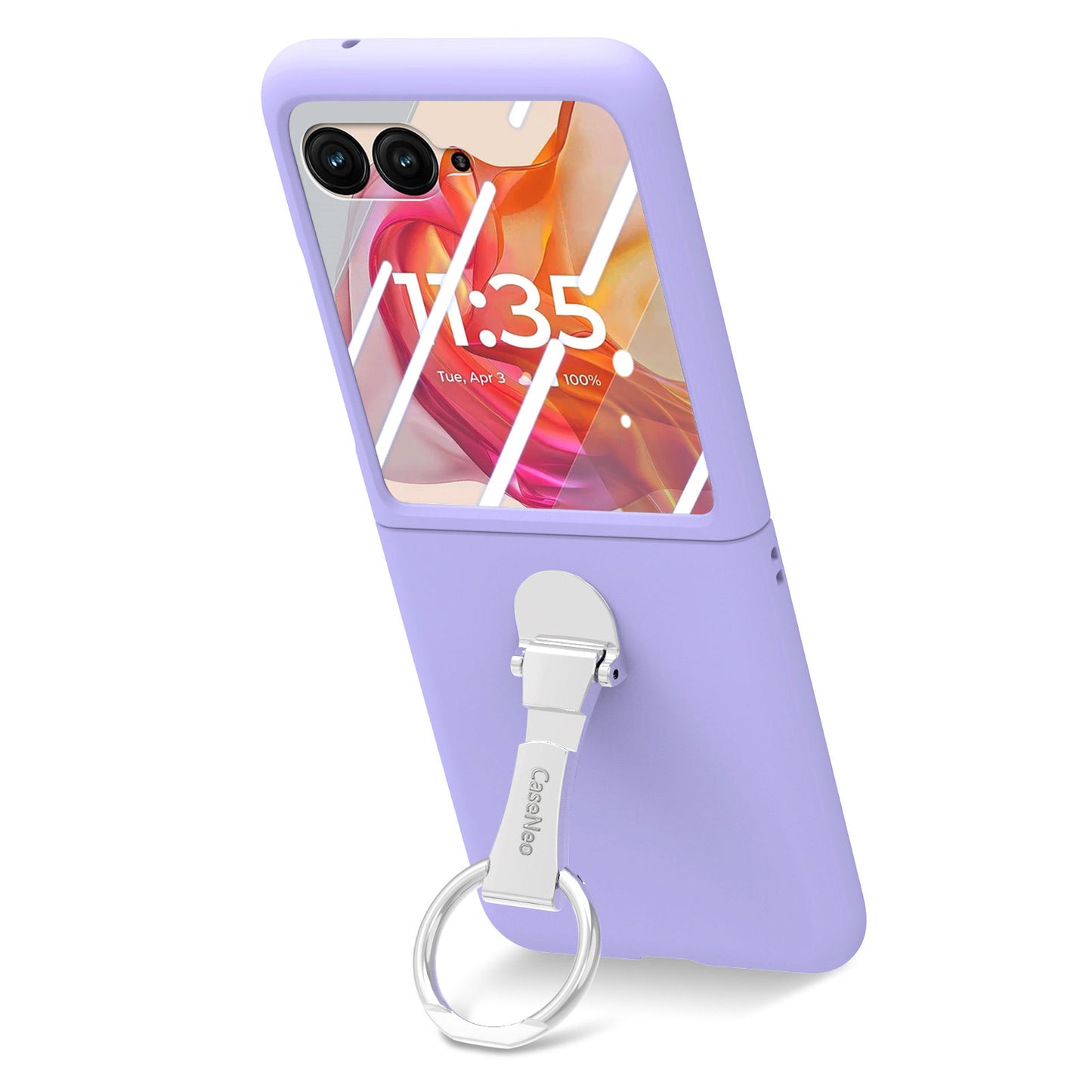 For Motorola Razr 50 Ultra 5G Case Ring Kickstand PC Phone Cover with Tempered Glass Rear Screen Film - Purple