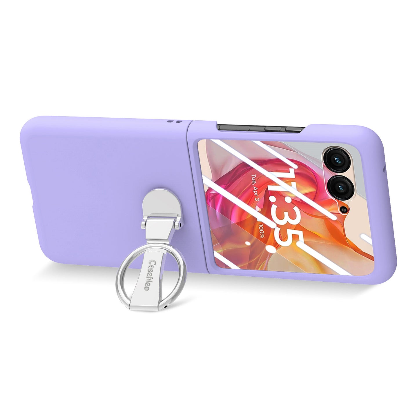 For Motorola Razr 50 Ultra 5G Case Ring Kickstand PC Phone Cover with Tempered Glass Rear Screen Film - Purple