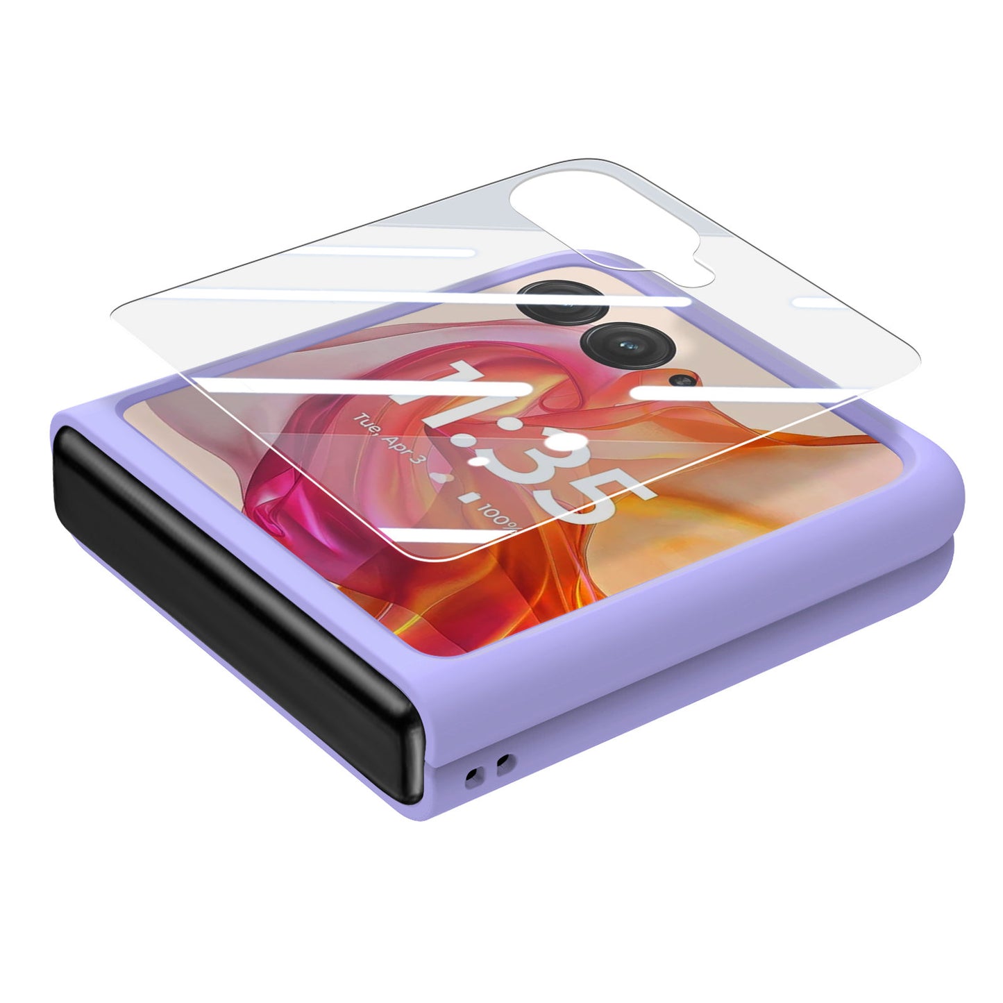 For Motorola Razr 50 Ultra 5G Case Ring Kickstand PC Phone Cover with Tempered Glass Rear Screen Film - Purple
