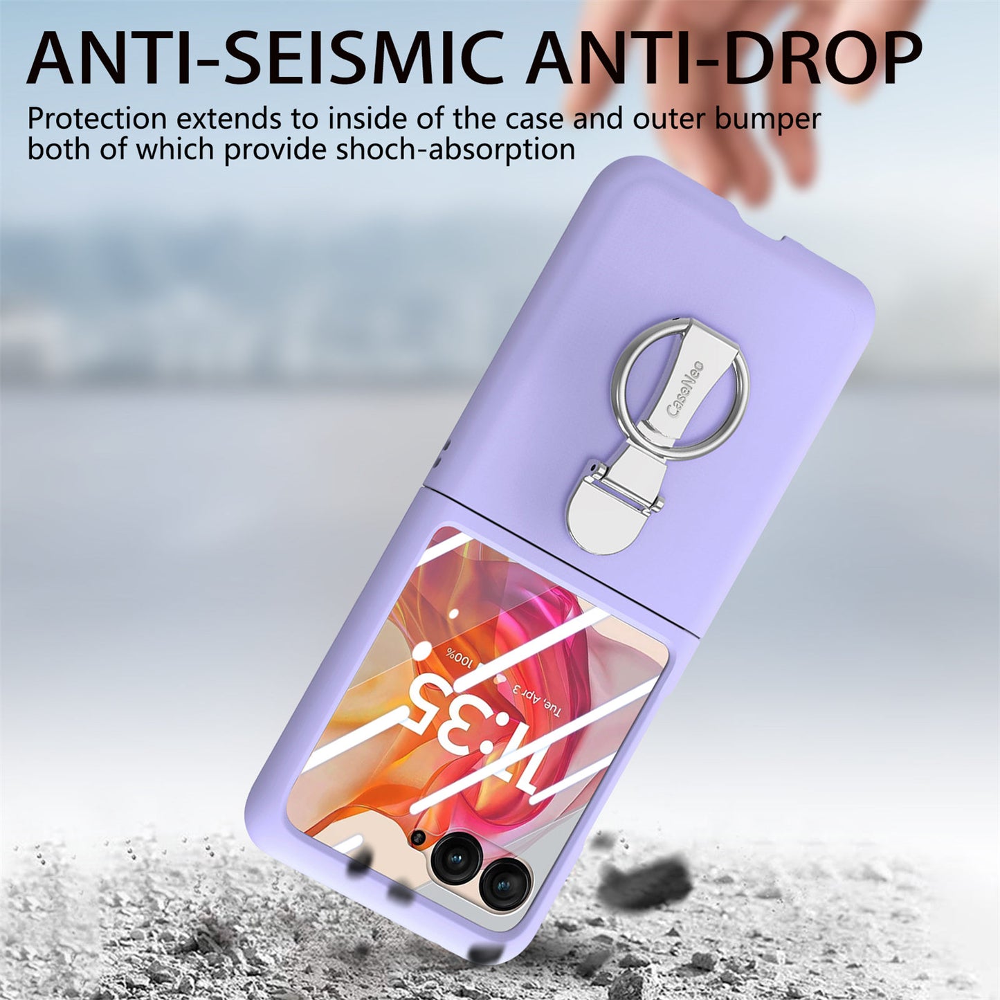 For Motorola Razr 50 Ultra 5G Case Ring Kickstand PC Phone Cover with Tempered Glass Rear Screen Film - Purple