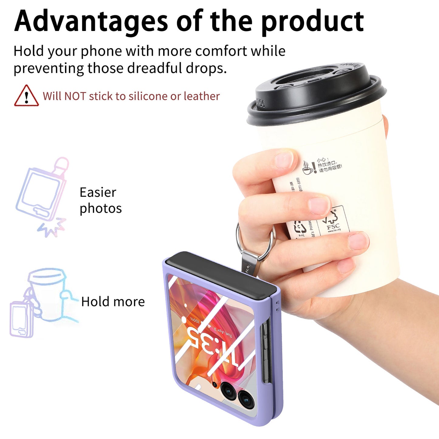 For Motorola Razr 50 Ultra 5G Case Ring Kickstand PC Phone Cover with Tempered Glass Rear Screen Film - Purple