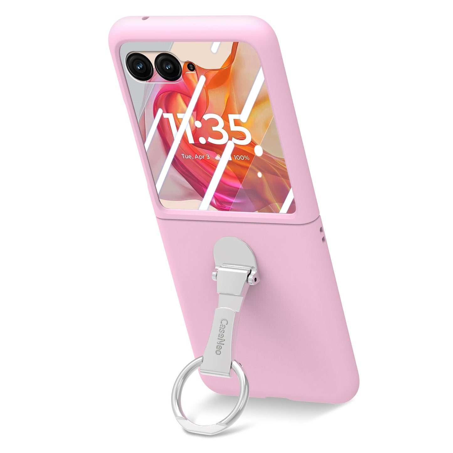 For Motorola Razr 50 Ultra 5G Case Ring Kickstand PC Phone Cover with Tempered Glass Rear Screen Film - Pink