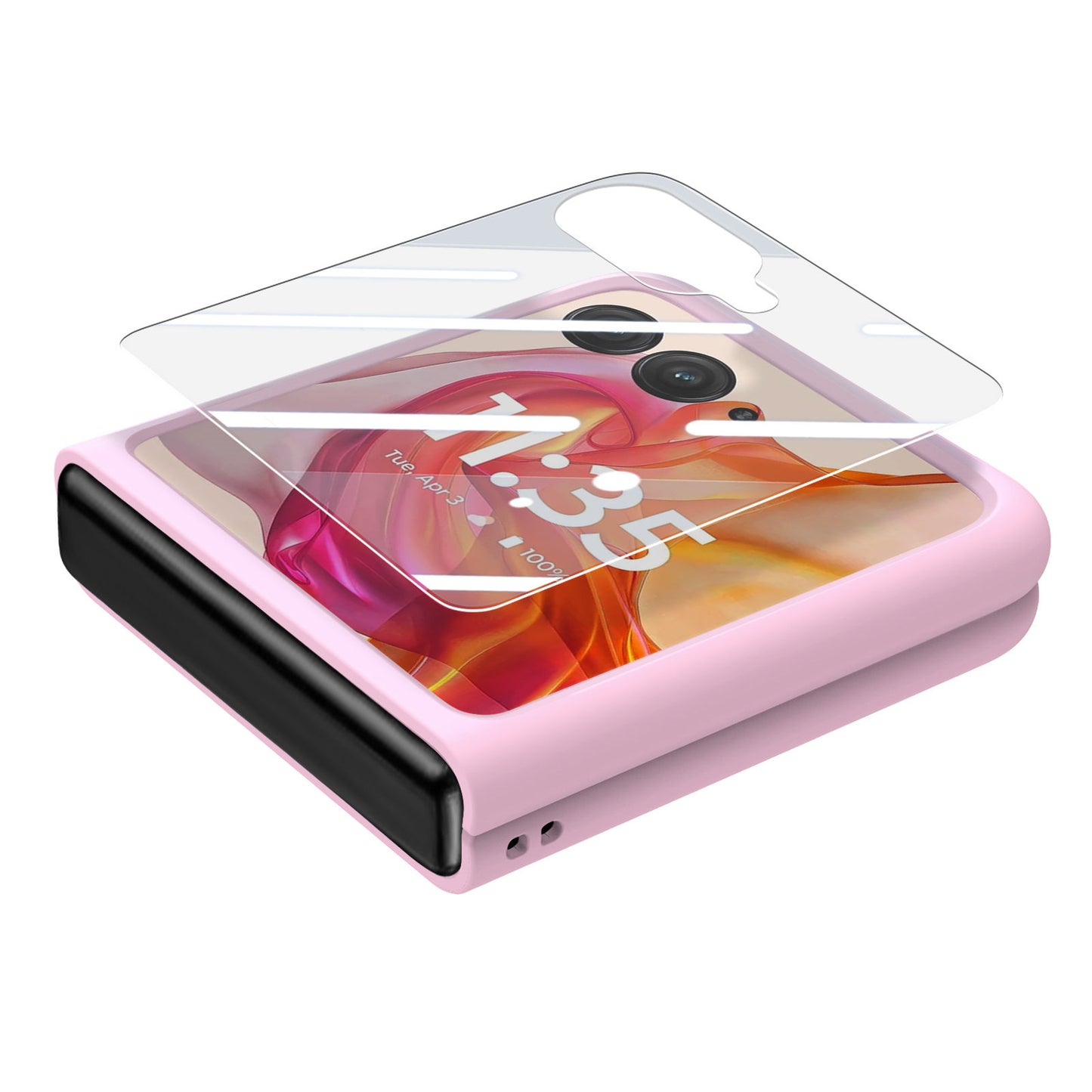 For Motorola Razr 50 Ultra 5G Case Ring Kickstand PC Phone Cover with Tempered Glass Rear Screen Film - Pink