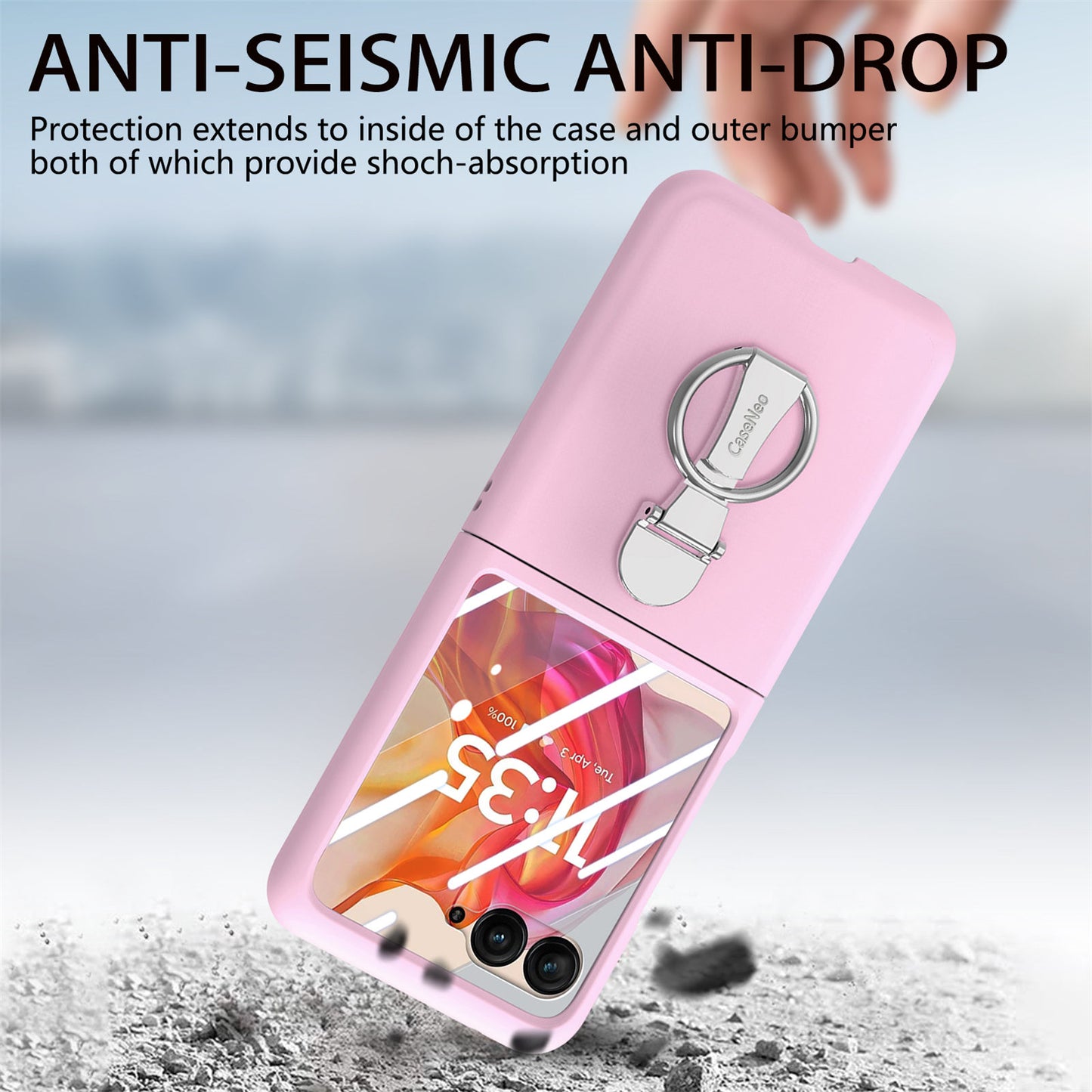For Motorola Razr 50 Ultra 5G Case Ring Kickstand PC Phone Cover with Tempered Glass Rear Screen Film - Pink