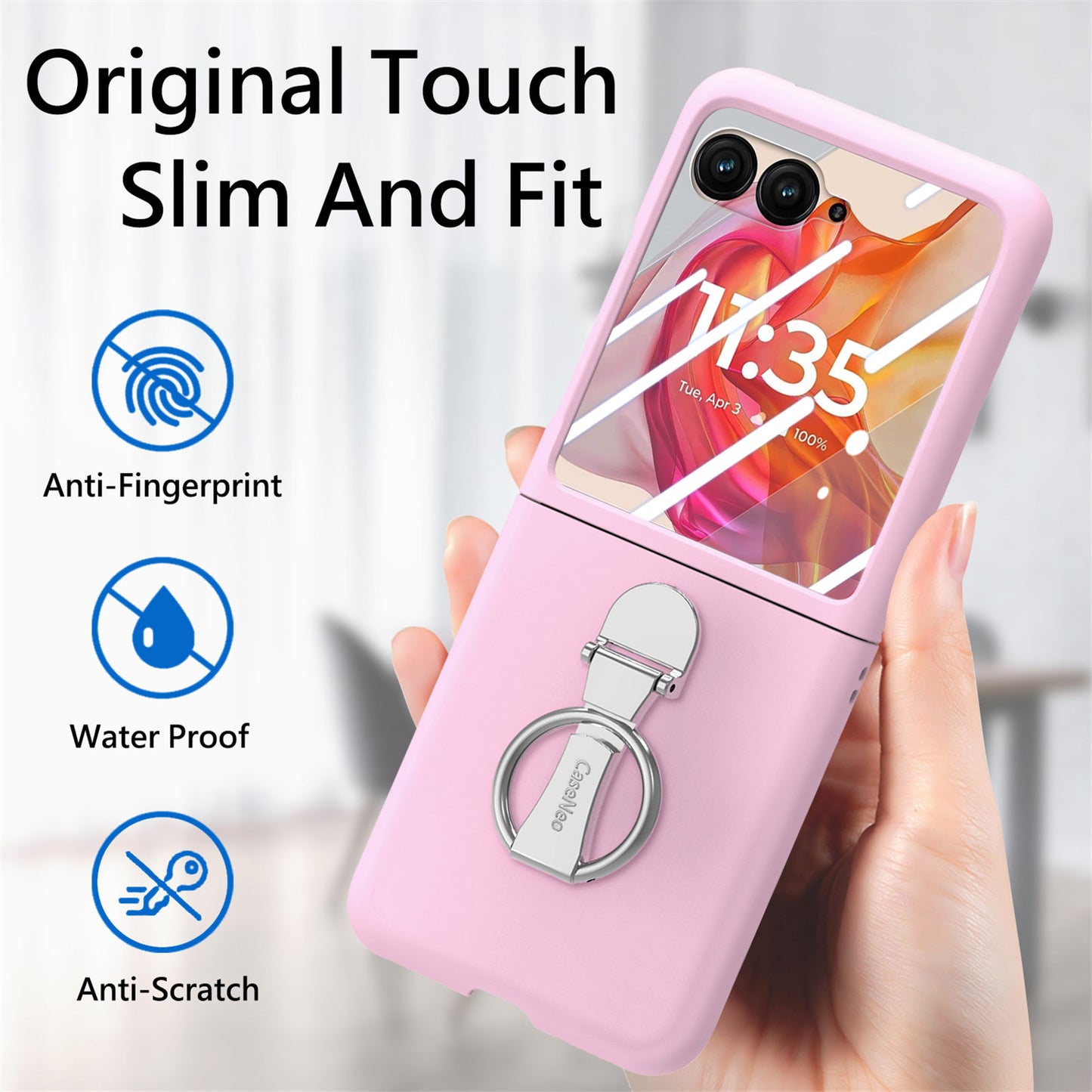For Motorola Razr 50 Ultra 5G Case Ring Kickstand PC Phone Cover with Tempered Glass Rear Screen Film - Pink