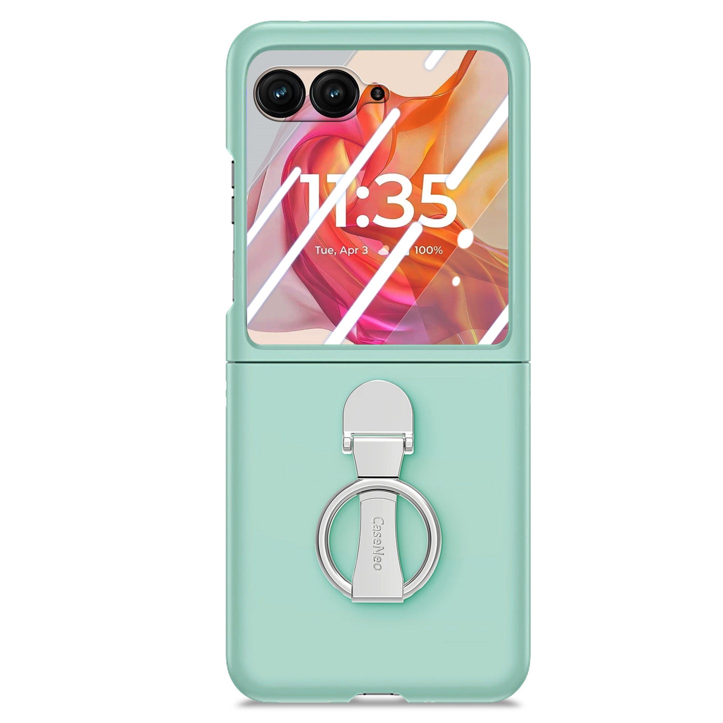 For Motorola Razr 50 Ultra 5G Case Ring Kickstand PC Phone Cover with Tempered Glass Rear Screen Film - Light Green