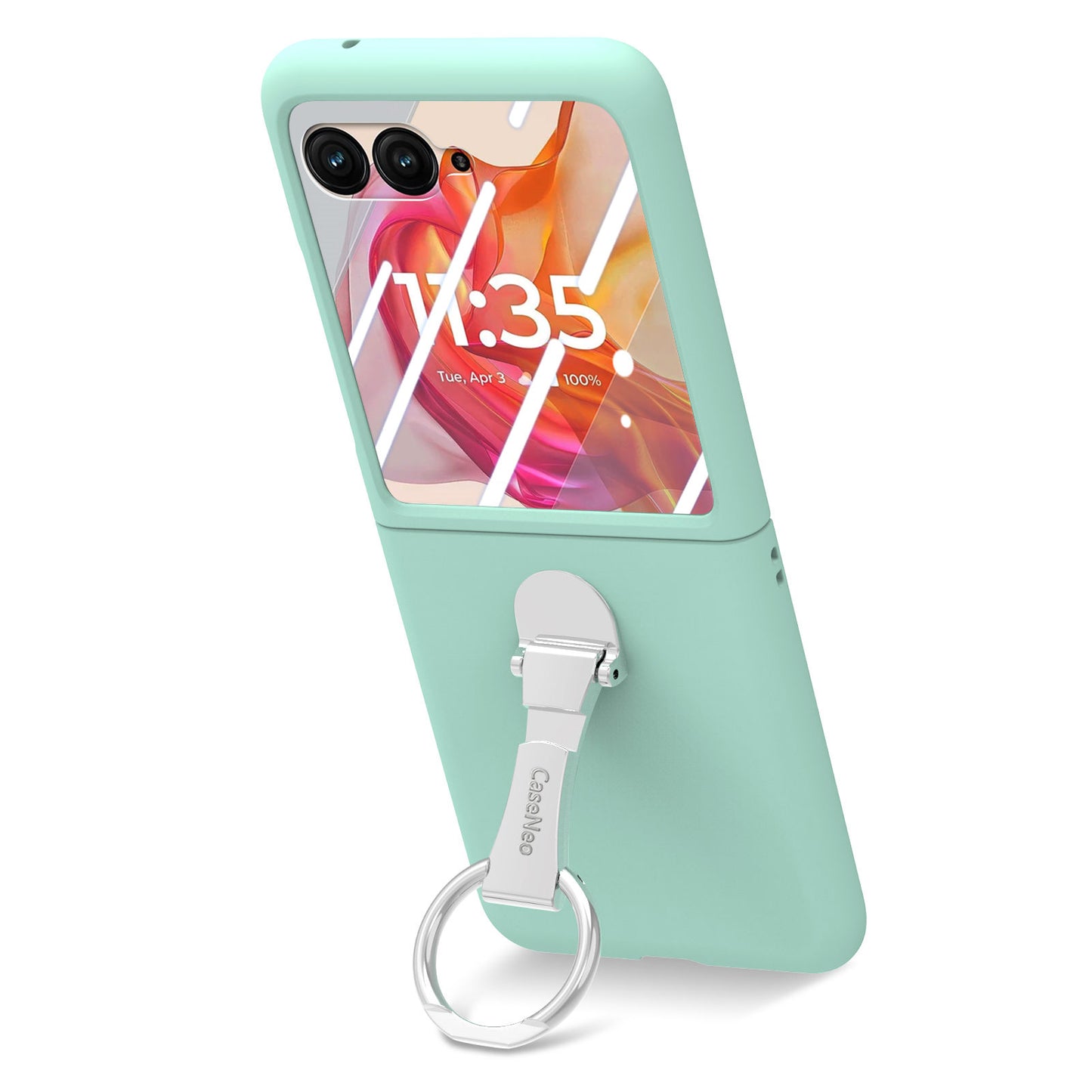 For Motorola Razr 50 Ultra 5G Case Ring Kickstand PC Phone Cover with Tempered Glass Rear Screen Film - Light Green