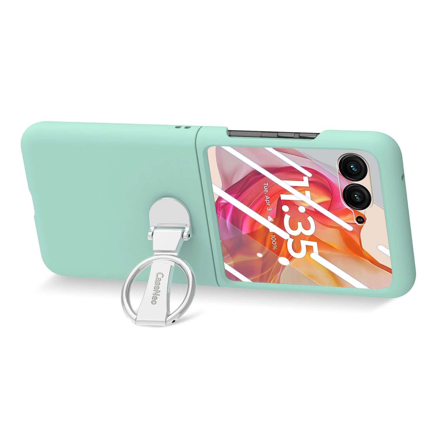For Motorola Razr 50 Ultra 5G Case Ring Kickstand PC Phone Cover with Tempered Glass Rear Screen Film - Light Green