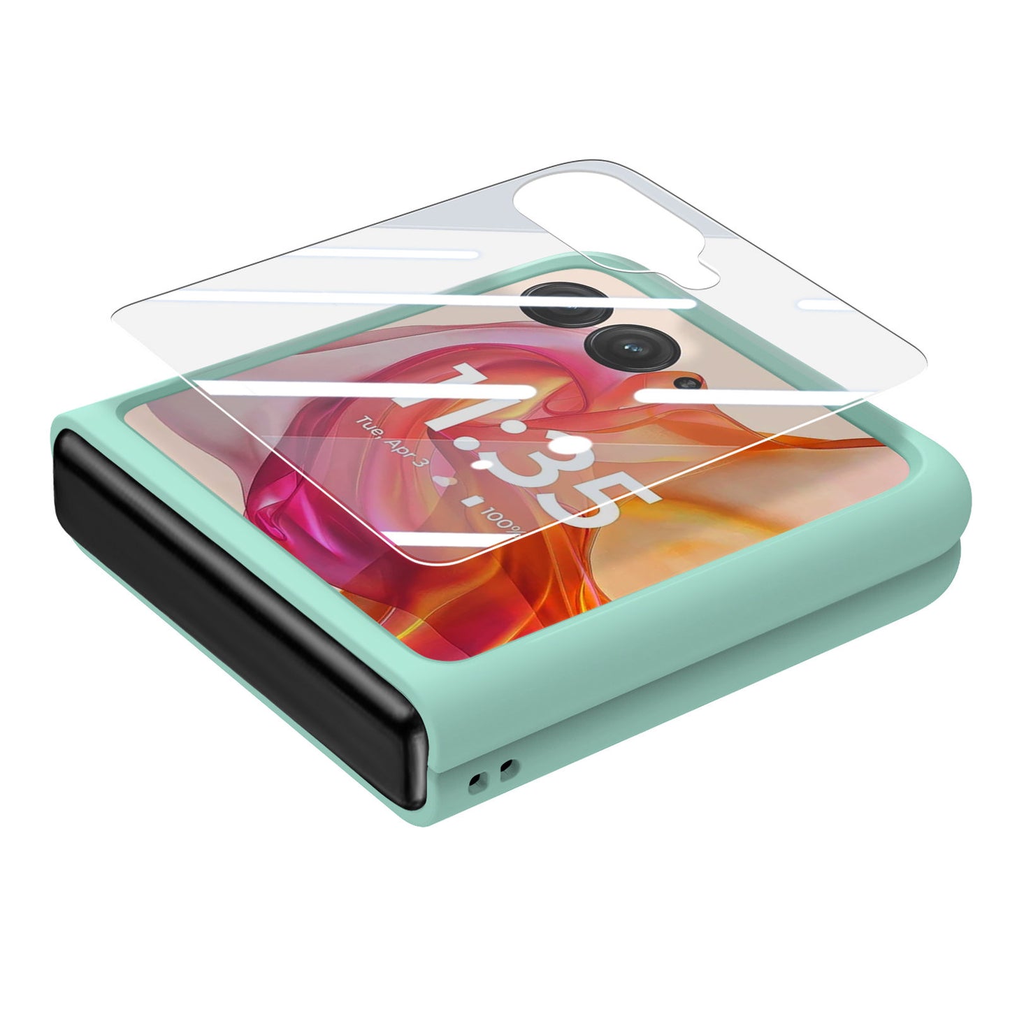 For Motorola Razr 50 Ultra 5G Case Ring Kickstand PC Phone Cover with Tempered Glass Rear Screen Film - Light Green
