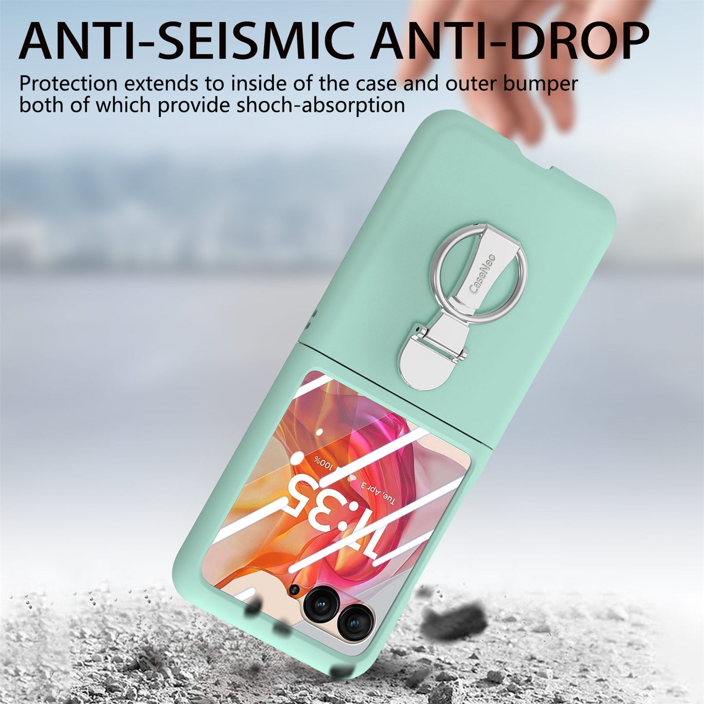 For Motorola Razr 50 Ultra 5G Case Ring Kickstand PC Phone Cover with Tempered Glass Rear Screen Film - Light Green