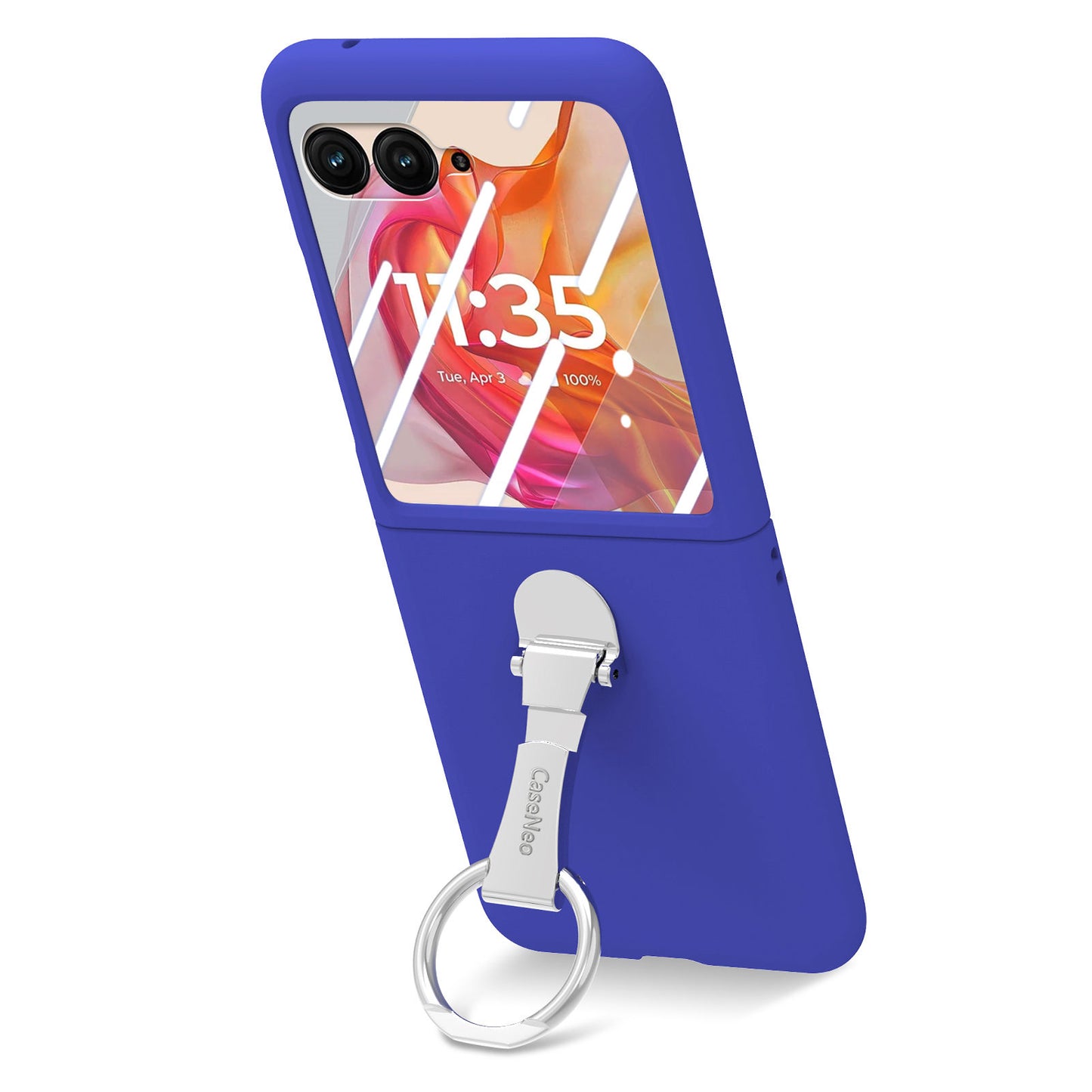 For Motorola Razr 50 Ultra 5G Case Ring Kickstand PC Phone Cover with Tempered Glass Rear Screen Film - Dark Blue