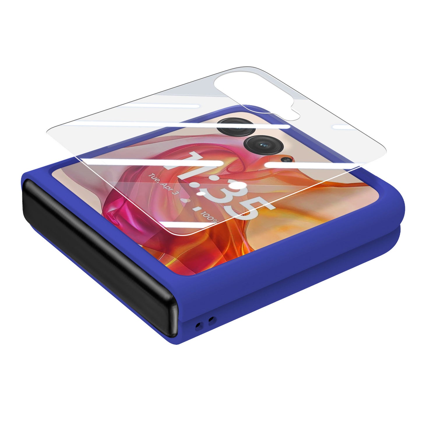 For Motorola Razr 50 Ultra 5G Case Ring Kickstand PC Phone Cover with Tempered Glass Rear Screen Film - Dark Blue