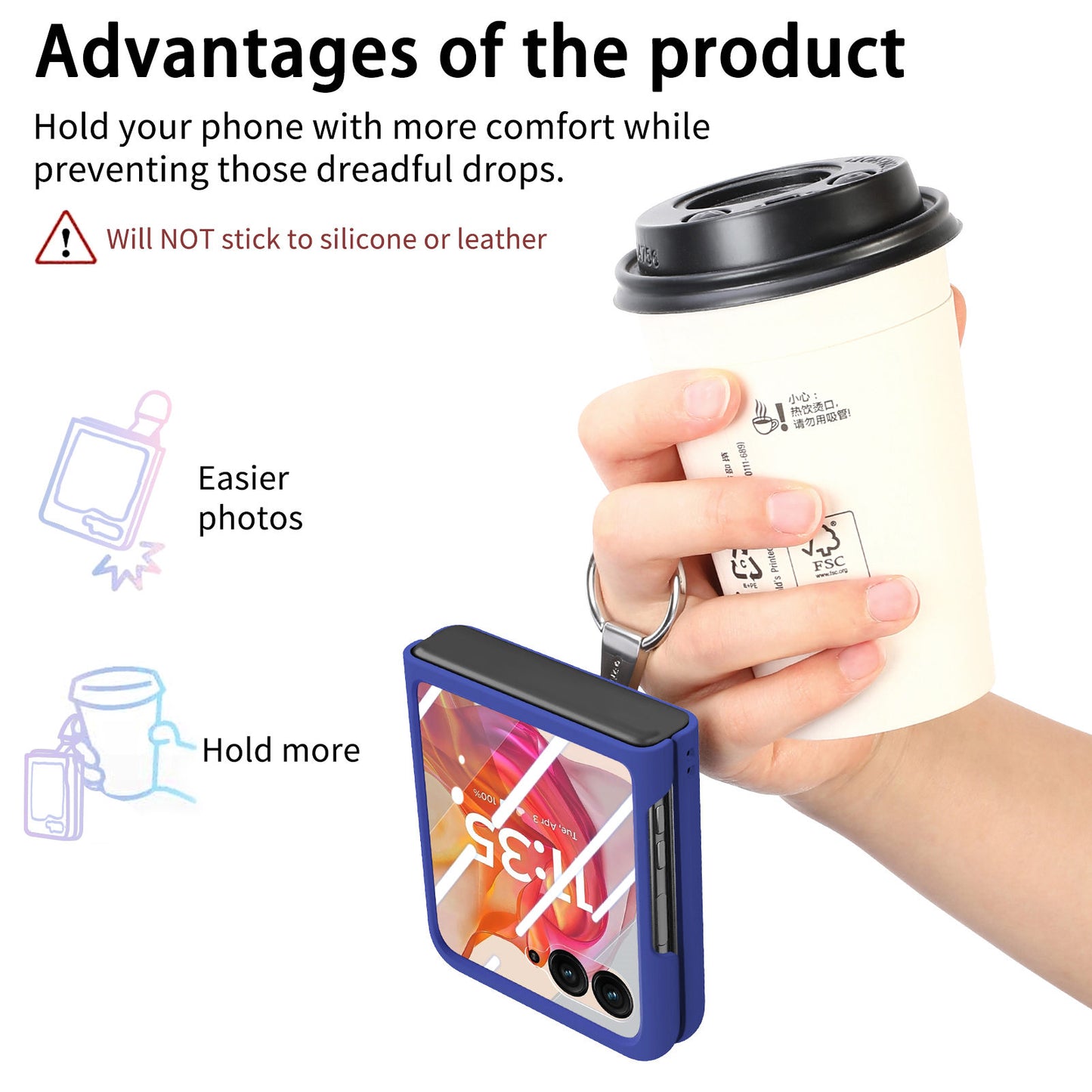 For Motorola Razr 50 Ultra 5G Case Ring Kickstand PC Phone Cover with Tempered Glass Rear Screen Film - Dark Blue