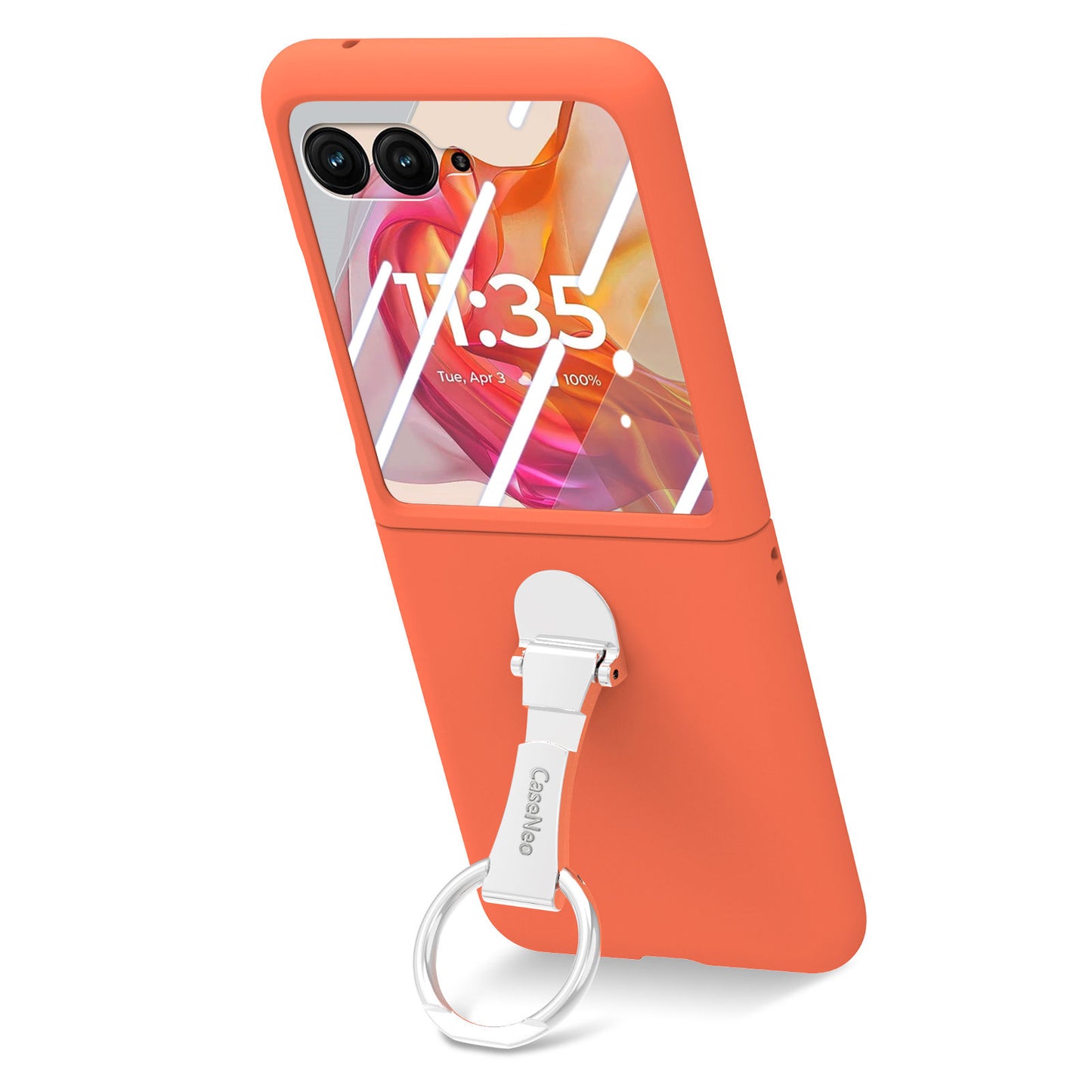 For Motorola Razr 50 Ultra 5G Case Ring Kickstand PC Phone Cover with Tempered Glass Rear Screen Film - Orange