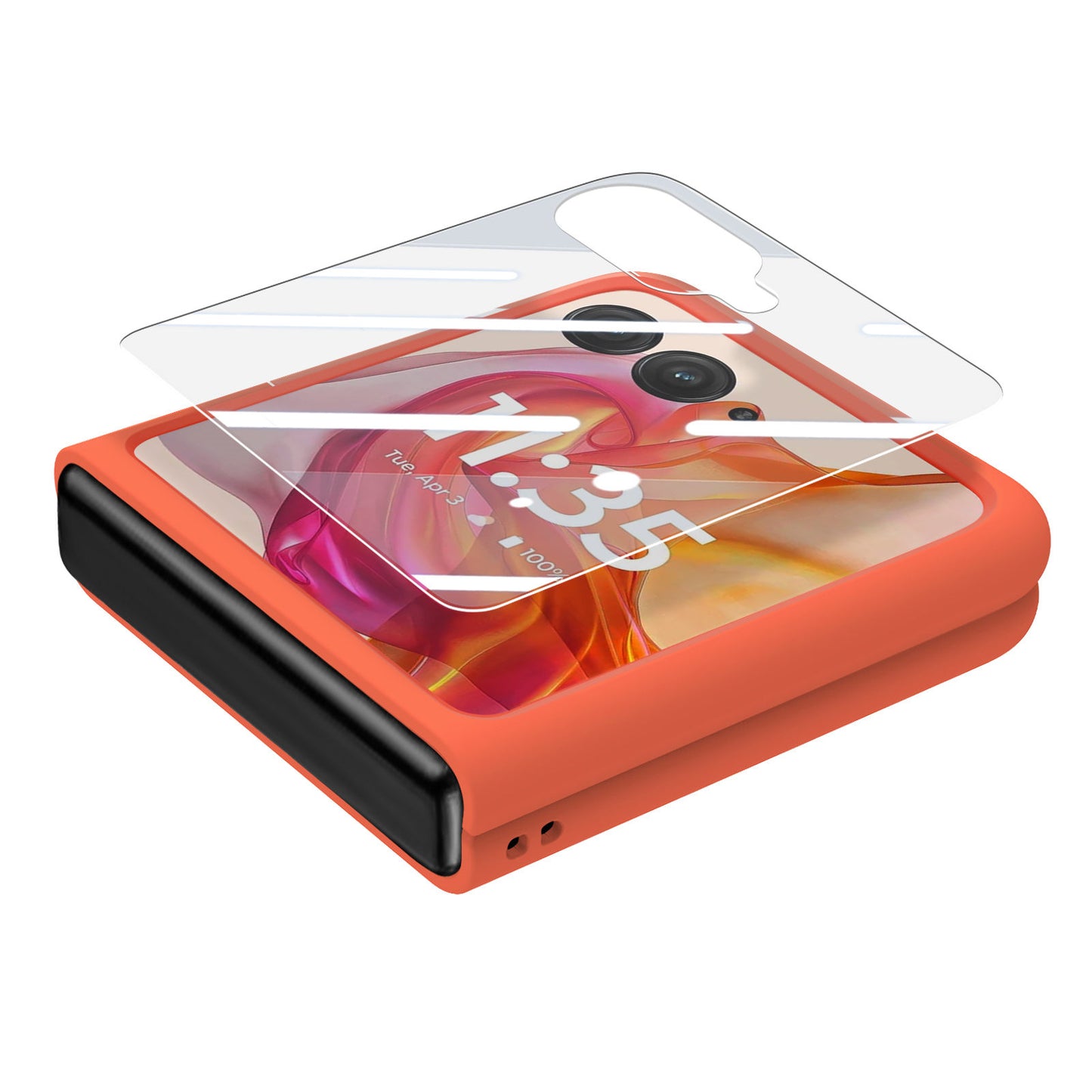 For Motorola Razr 50 Ultra 5G Case Ring Kickstand PC Phone Cover with Tempered Glass Rear Screen Film - Orange