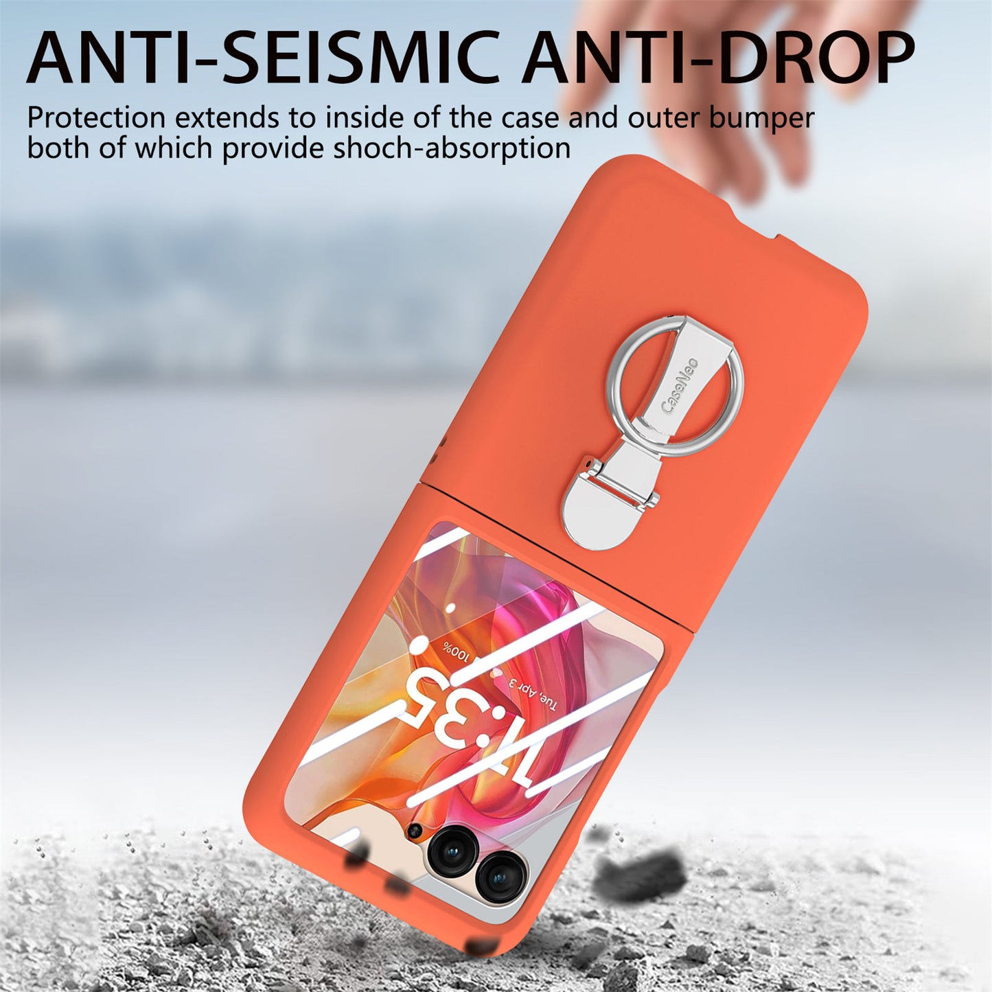 For Motorola Razr 50 Ultra 5G Case Ring Kickstand PC Phone Cover with Tempered Glass Rear Screen Film - Orange