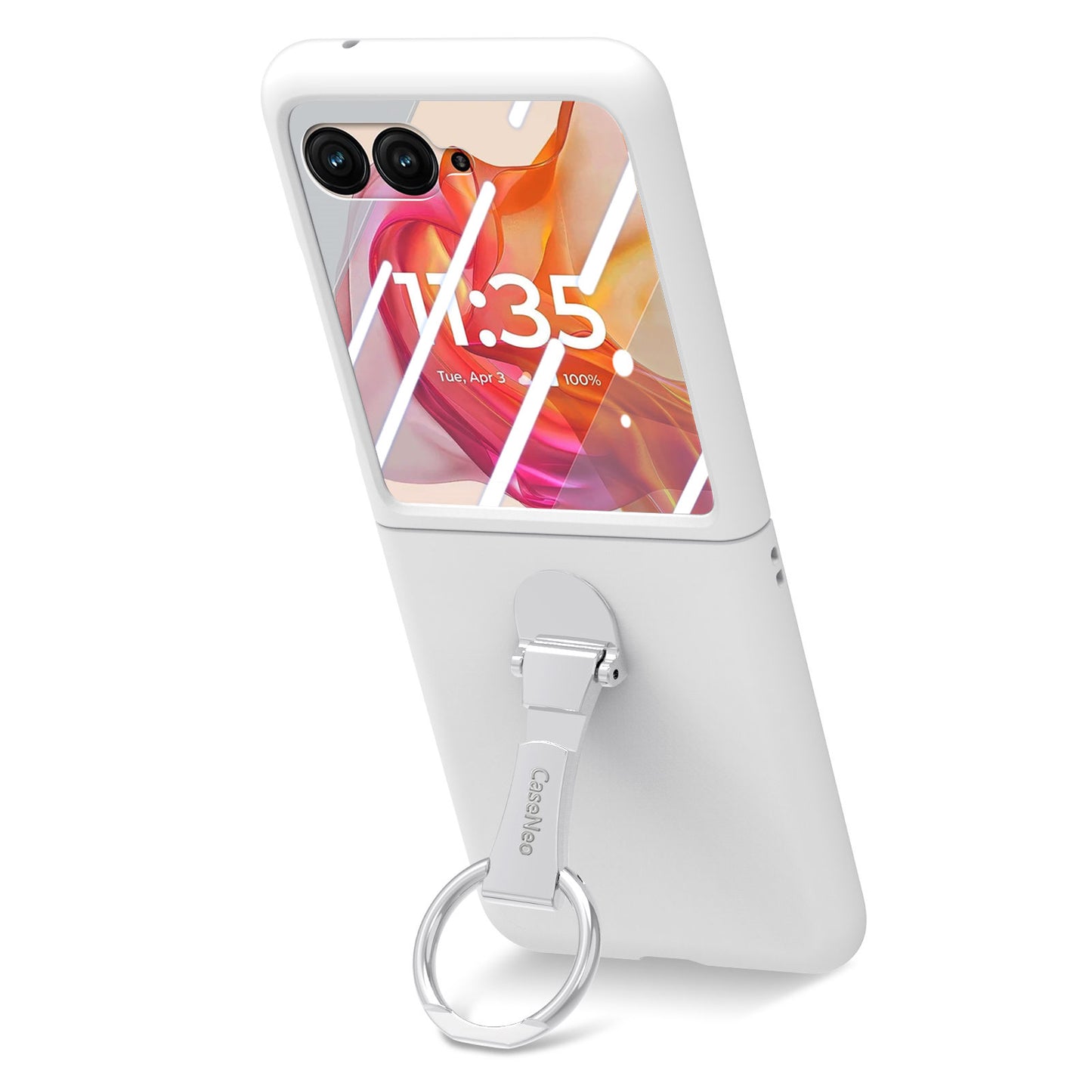 For Motorola Razr 50 Ultra 5G Case Ring Kickstand PC Phone Cover with Tempered Glass Rear Screen Film - White