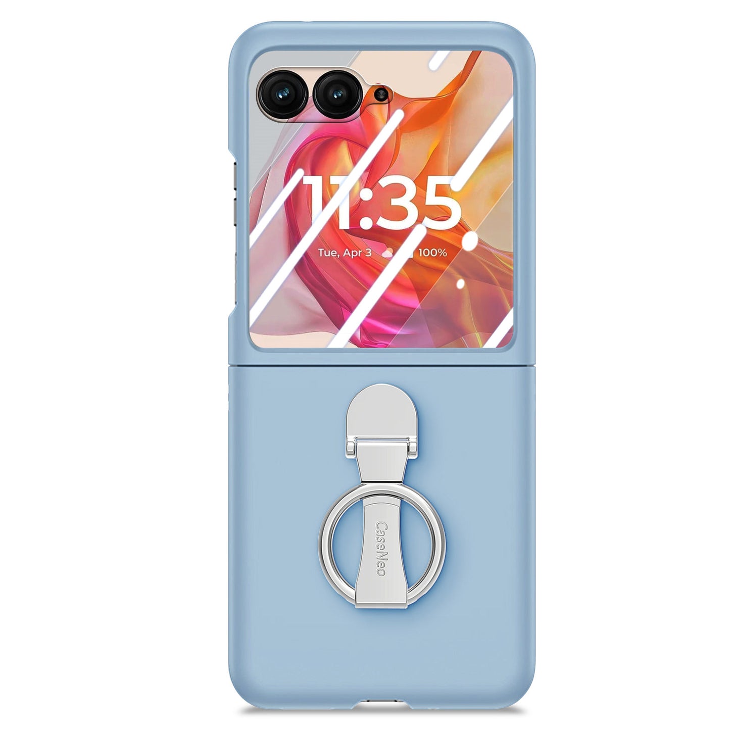 For Motorola Razr 50 Ultra 5G Case Ring Kickstand PC Phone Cover with Tempered Glass Rear Screen Film - Baby Blue