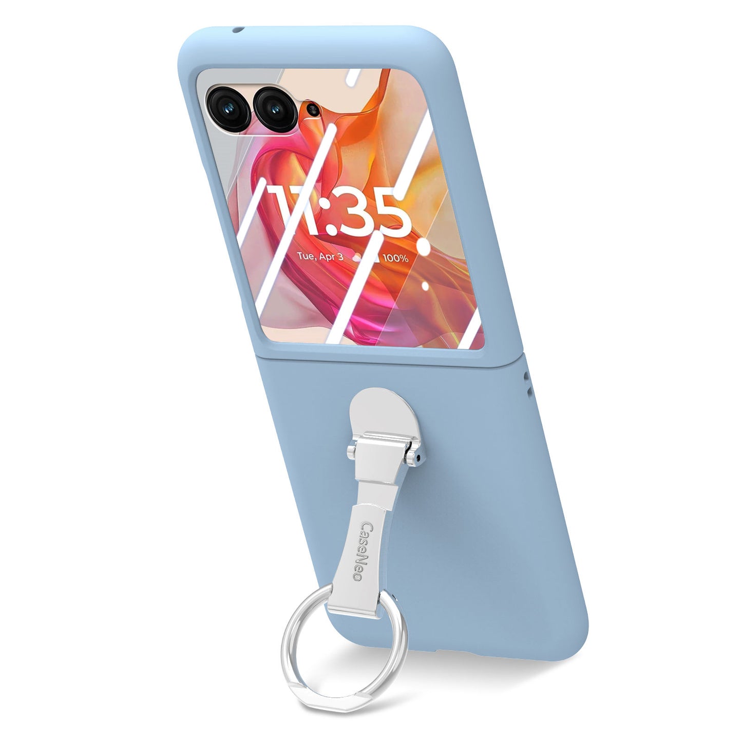 For Motorola Razr 50 Ultra 5G Case Ring Kickstand PC Phone Cover with Tempered Glass Rear Screen Film - Baby Blue