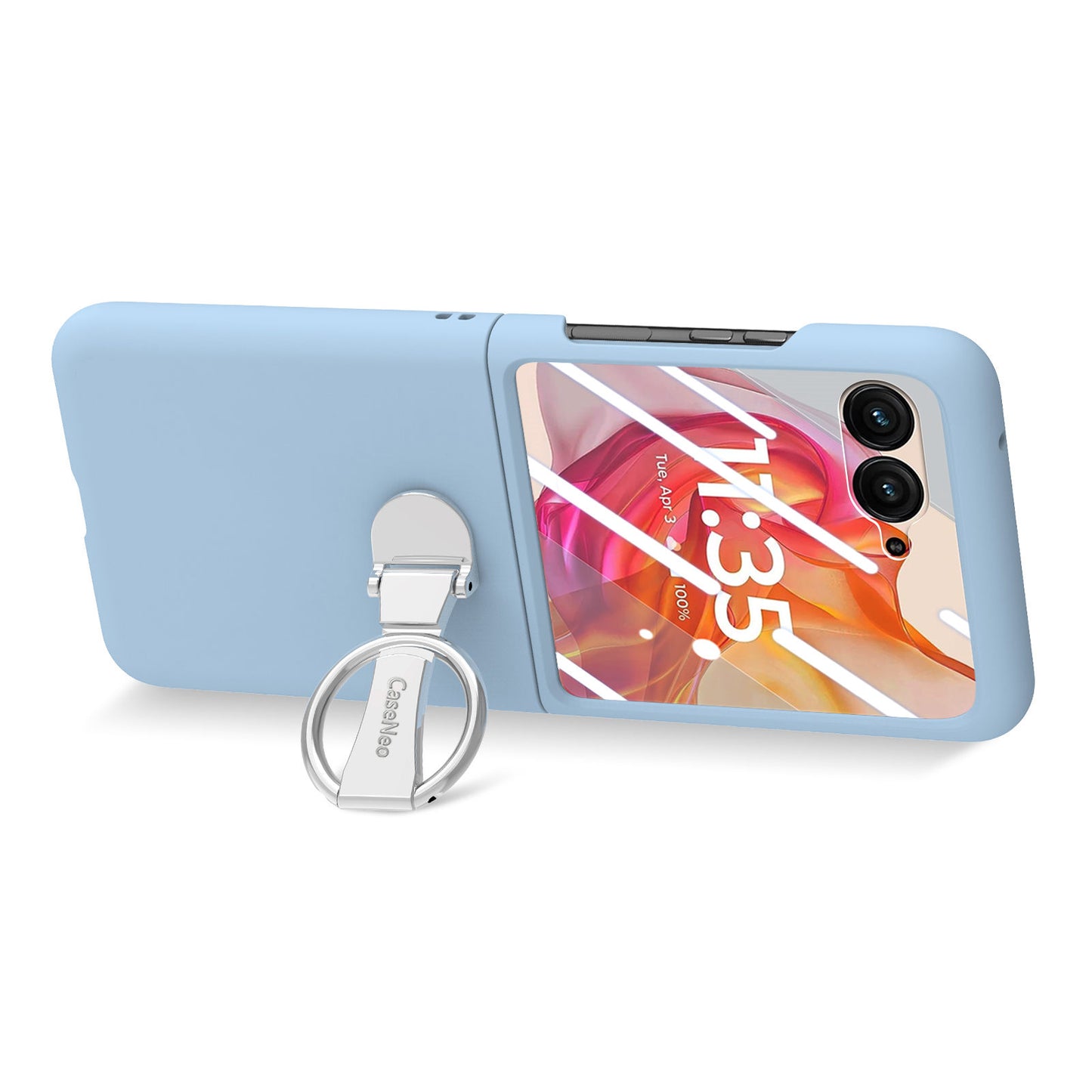 For Motorola Razr 50 Ultra 5G Case Ring Kickstand PC Phone Cover with Tempered Glass Rear Screen Film - Baby Blue