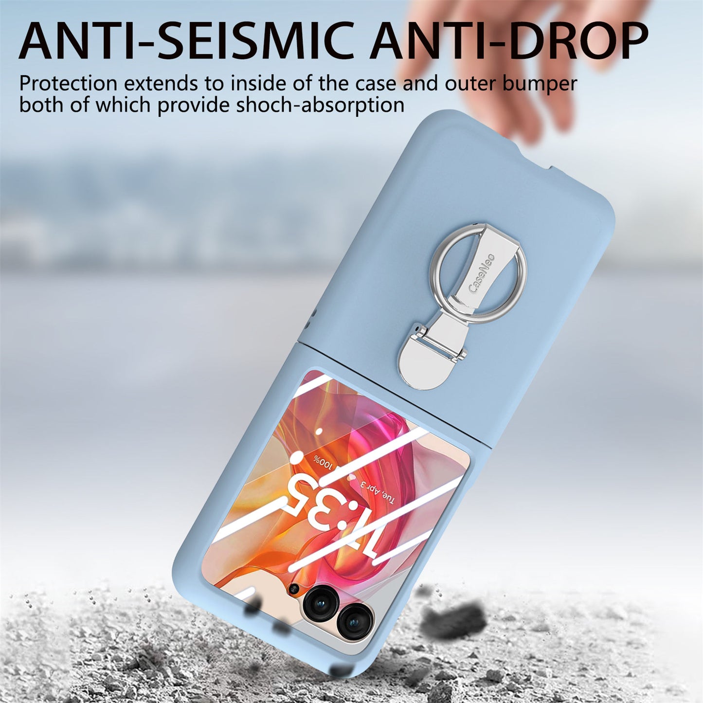 For Motorola Razr 50 Ultra 5G Case Ring Kickstand PC Phone Cover with Tempered Glass Rear Screen Film - Baby Blue