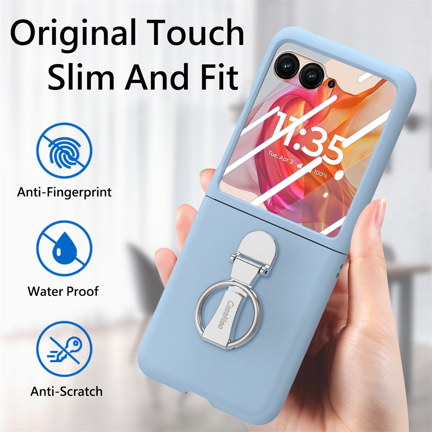For Motorola Razr 50 Ultra 5G Case Ring Kickstand PC Phone Cover with Tempered Glass Rear Screen Film - Baby Blue