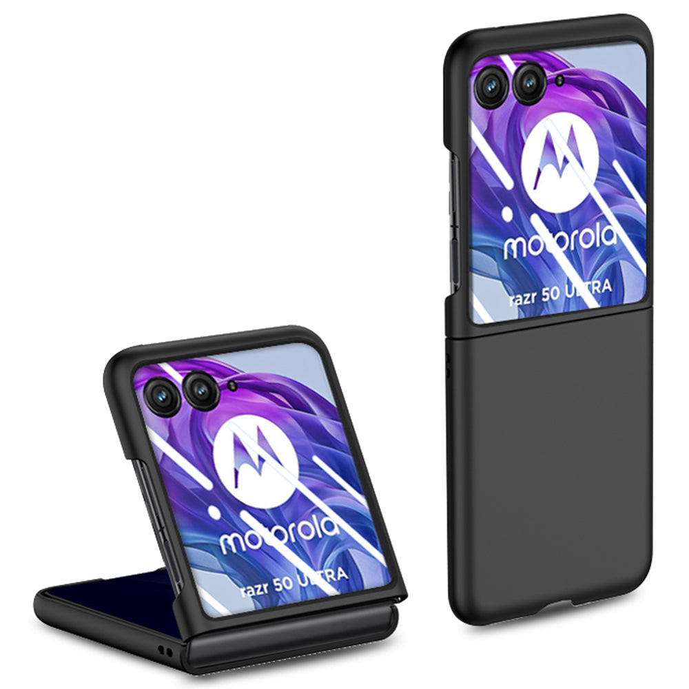 For Motorola Razr 50 Ultra 5G Case Skin-Touch PC Phone Cover with Rear Screen Protector - Black