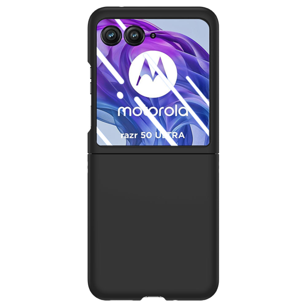 For Motorola Razr 50 Ultra 5G Case Skin-Touch PC Phone Cover with Rear Screen Protector - Black