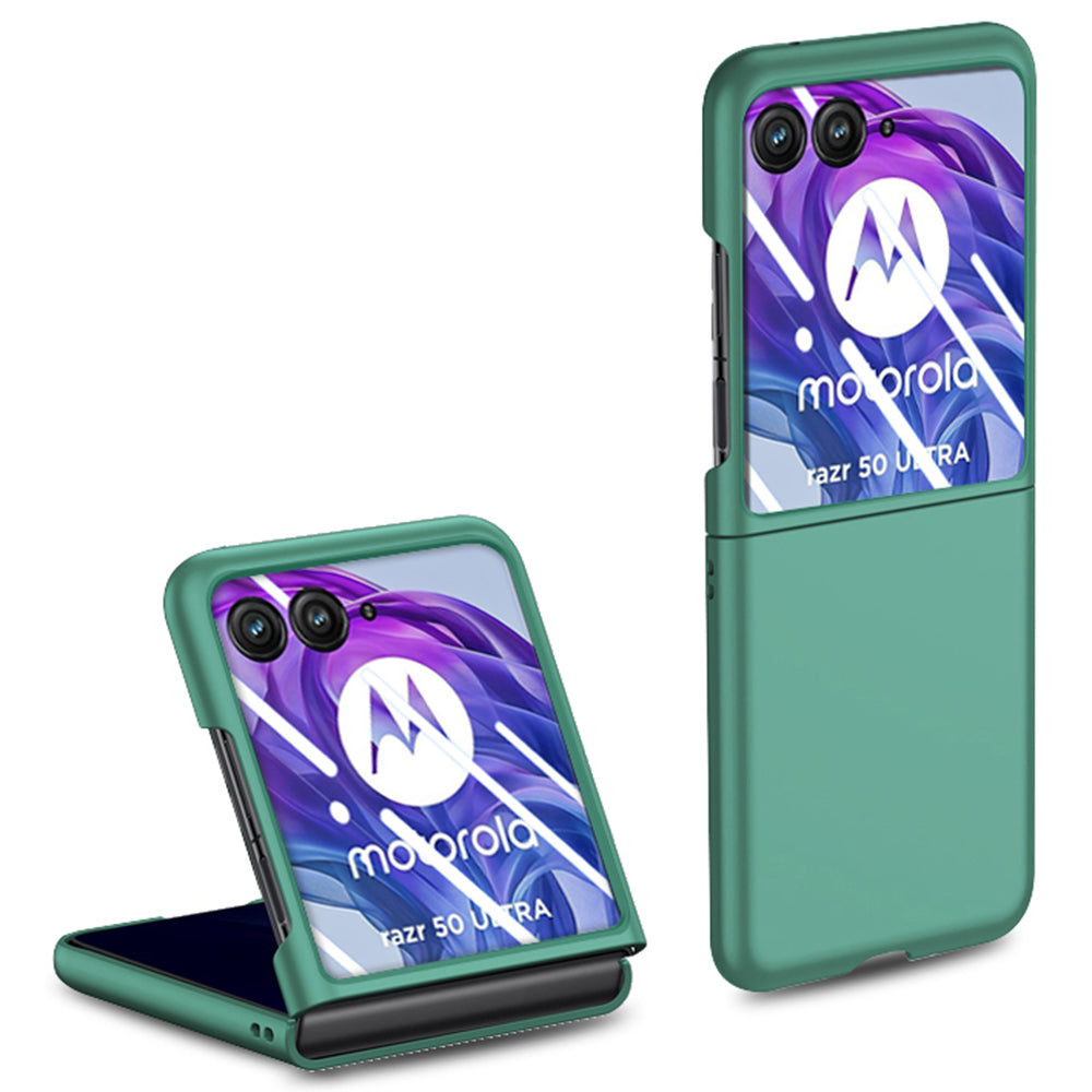 For Motorola Razr 50 Ultra 5G Case Skin-touch PC Phone Cover with Rear Screen Protector - Dark Green
